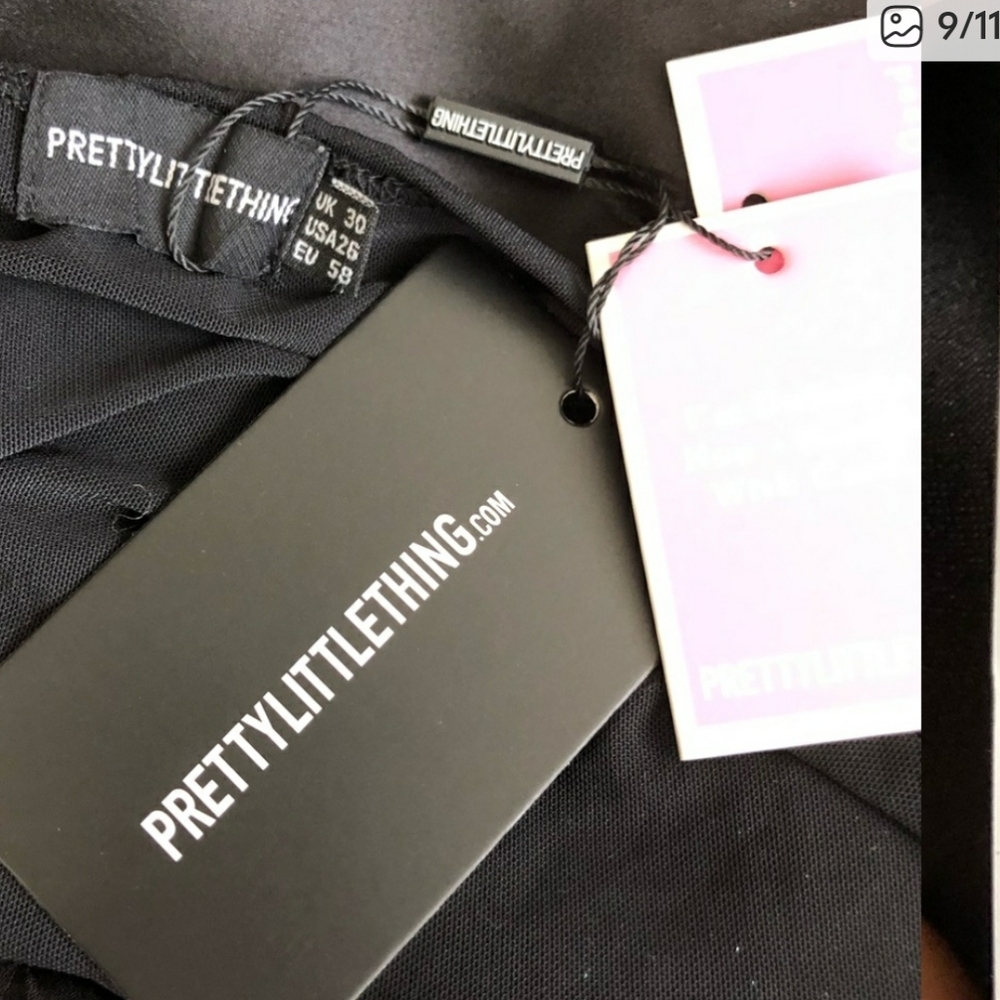 PrettyLittleThing NWT 26 Plus Size Black Satin Lace Bustier Sexy Slit Midi Dress - Picture 11 of 13